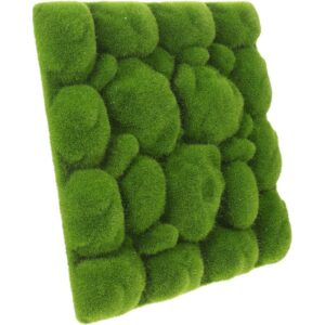 Carré végétal de boules de mousse artificielle verte en relief sur un fond blanc