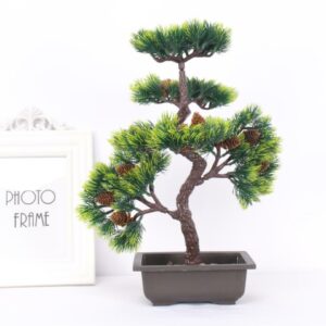 Tige artificielle en pin style bonsaï vendu avec son pot.
