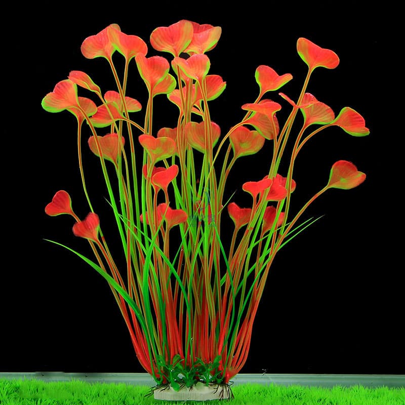 Plante artificielle pour aquarium de couleur rouge.
